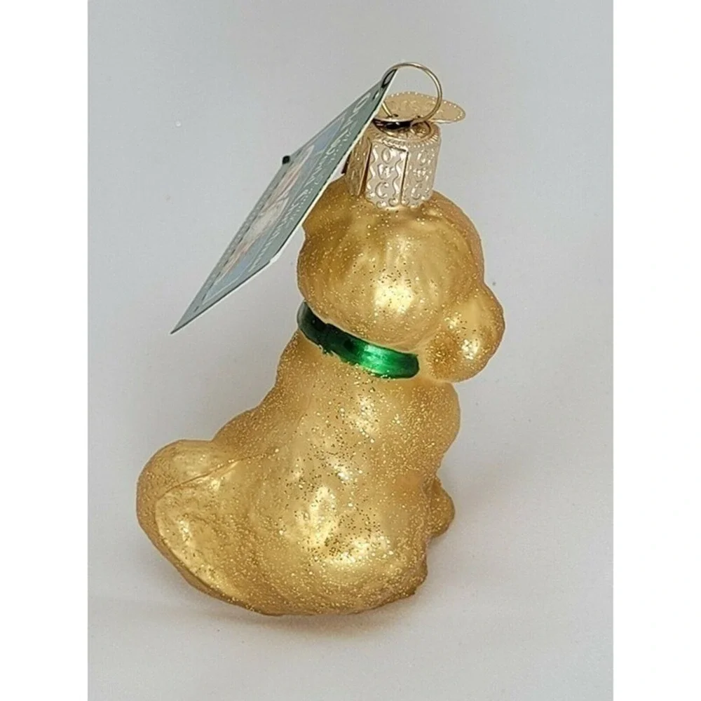 Old World Christmas Tree Ornament Mini Puppy Dog Gold Glitter Golden Retriever‎